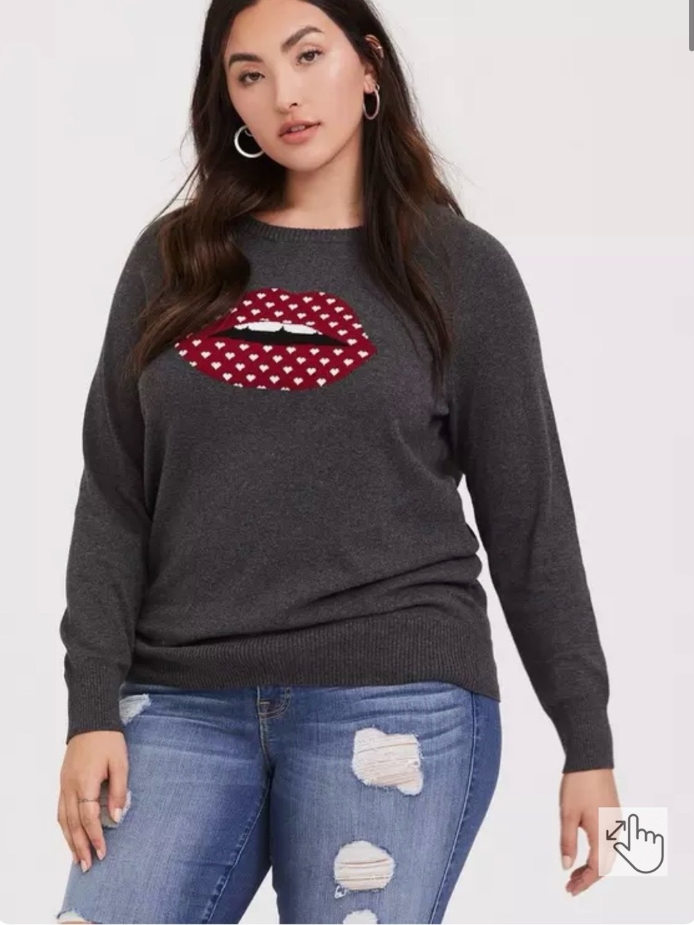 torrid Charcoal Crewneck Sweater with Red Lip Graphic